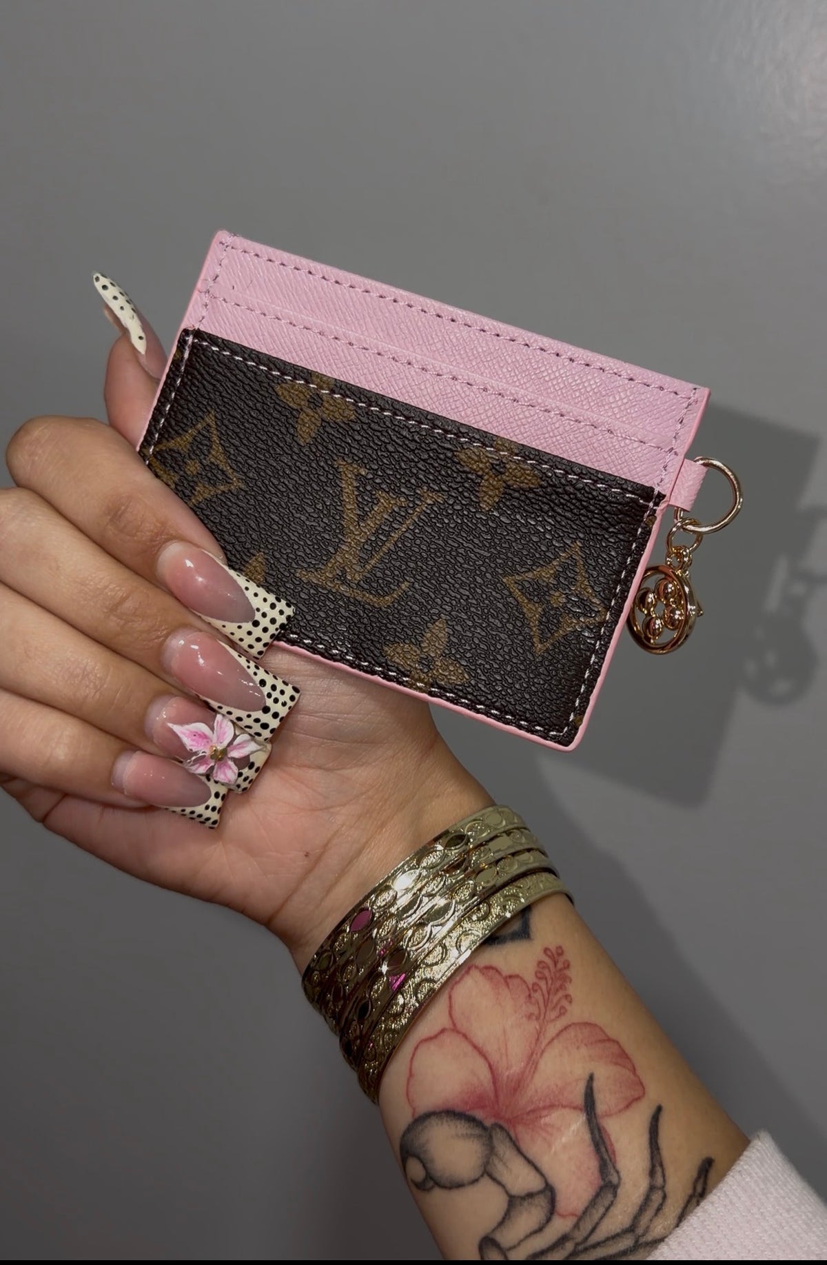 Brown&Pink Lv leather card holder