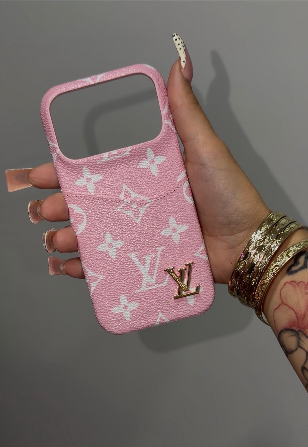 Pink Lv Leather Phone Case