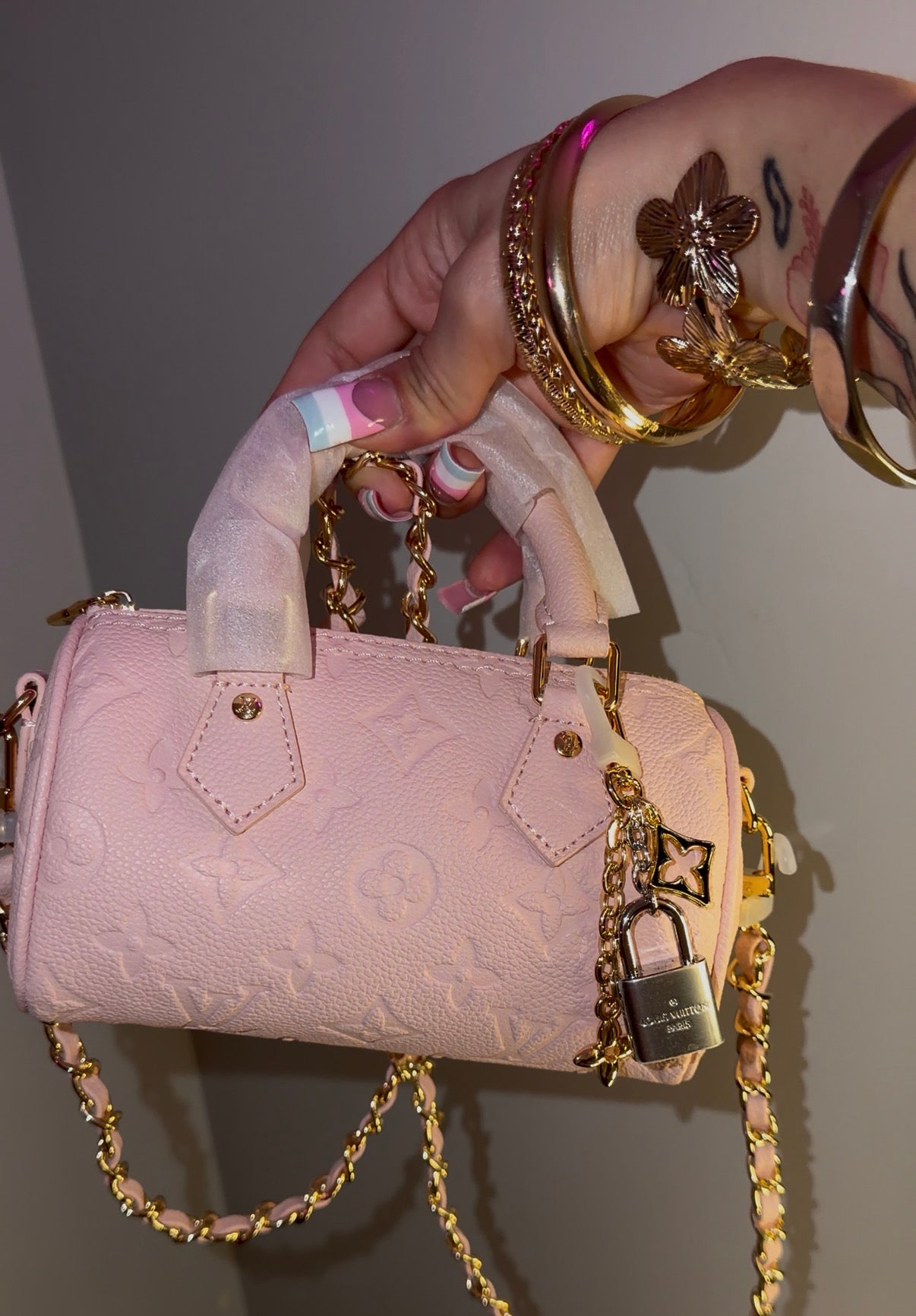 mini PINK LV handbag authentic with authentic leather