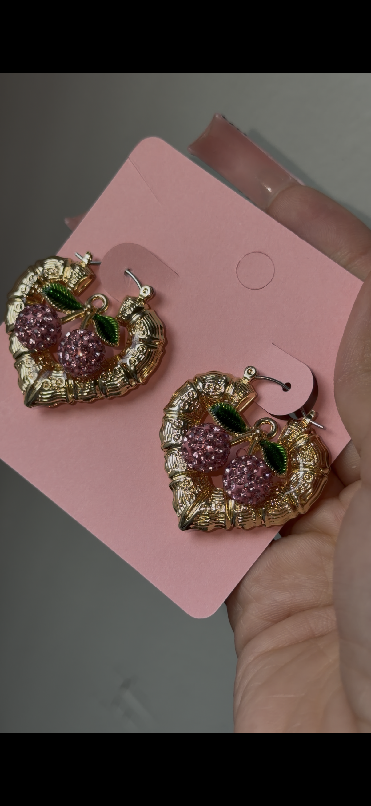 PINK Mini cherry heart hoops