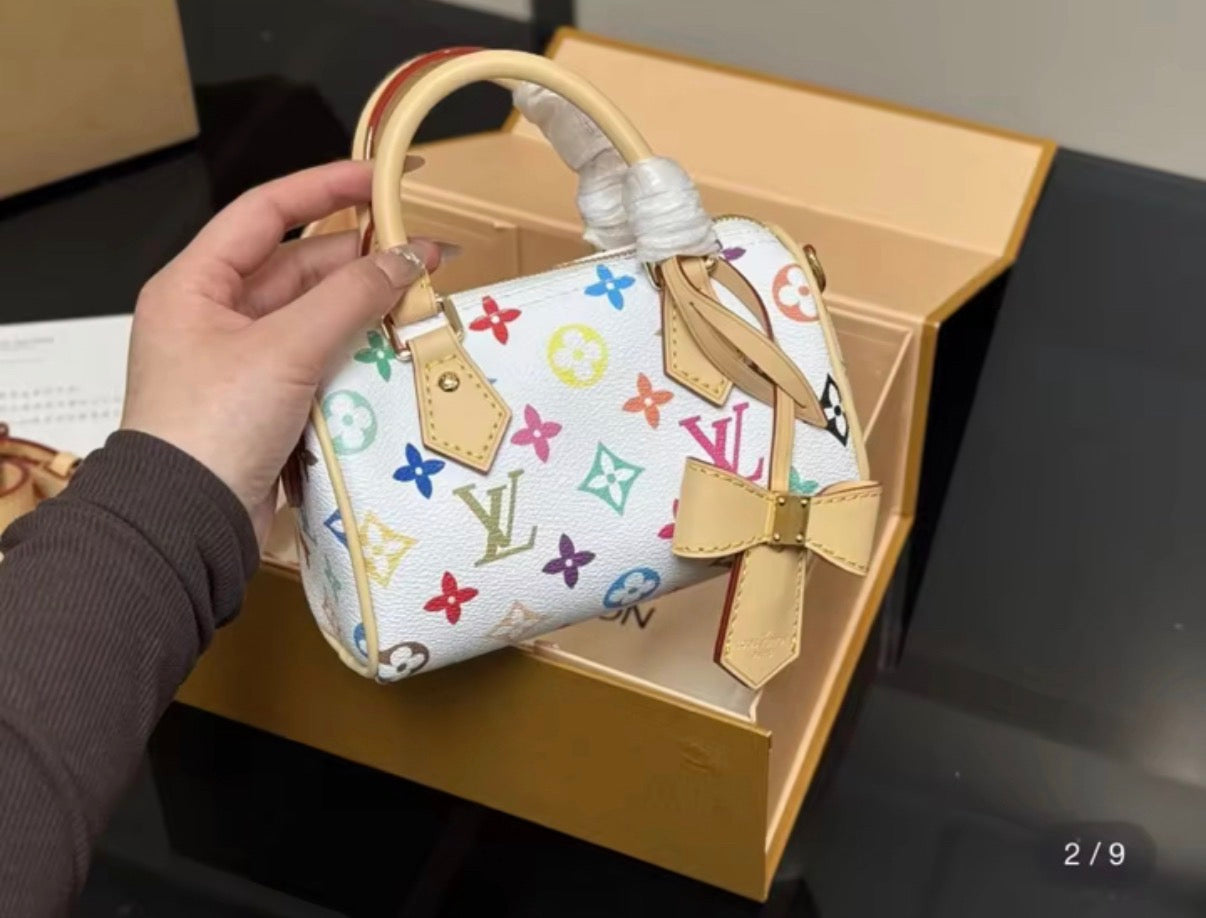mini white multicolor lv handbag
